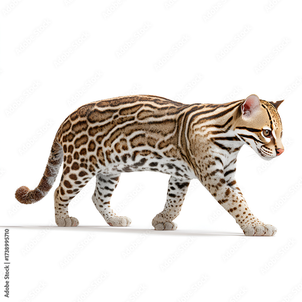 Obraz premium Ocelot Cat Realistic Illustration Isolated on White Background