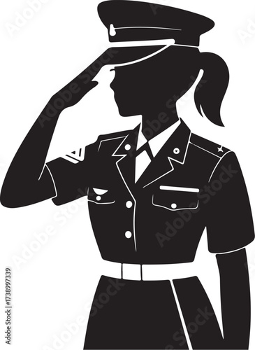 Professional woman salutes smartly in uniform