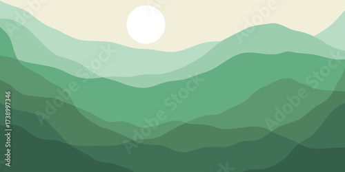 Mountain colors, translucent waves, sunset, abstract glass shapes, modern background, design vector illustration
