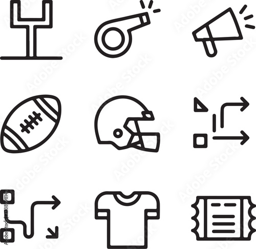 American football icons for sports strategy and game day