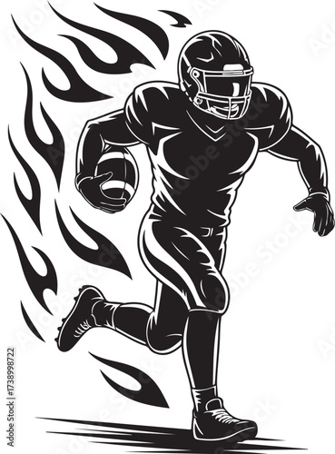 Dynamic football player with flames, action sport graphic