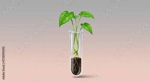 Vibrant green plant growing in a test tube symbolizing new beginnings and growth