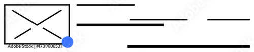 Simplified envelope icon with a blue dot indicating a new message, accompanied by horizontal lines symbolizing text and flow. Ideal for communication, email, alert, inbox, messaging, digital