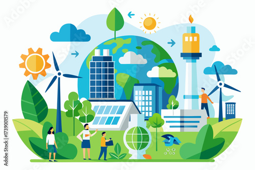 Sustainable city development with renewable energy and environmental awareness Keywords: city, urban, eco-friendly, green, sustainable, renewable