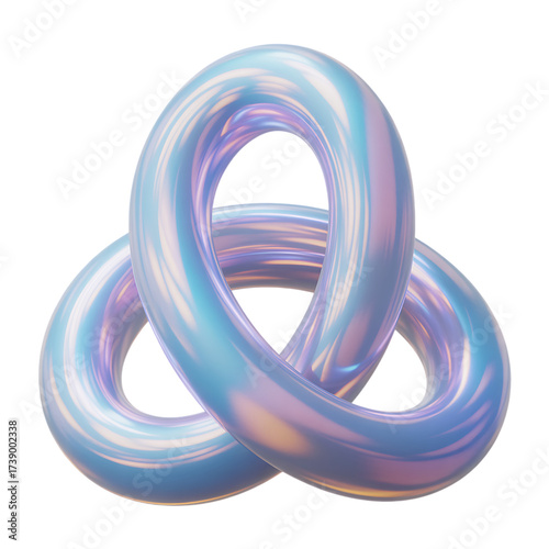 Colorful Transparent Soap Bubble Isolated on White Background,Abstract Iridescent 3D Knot Shape with Glossy Gradient,abstract geometric shape with holographic surface,Abstract glossy smooth reflective