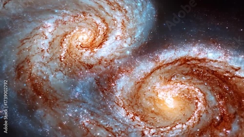 Spiral galaxies colliding in deep space showing cosmic structures