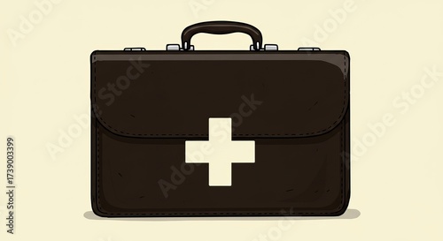 Professional dark briefcase with white medical cross symbol for healthcare business concepts