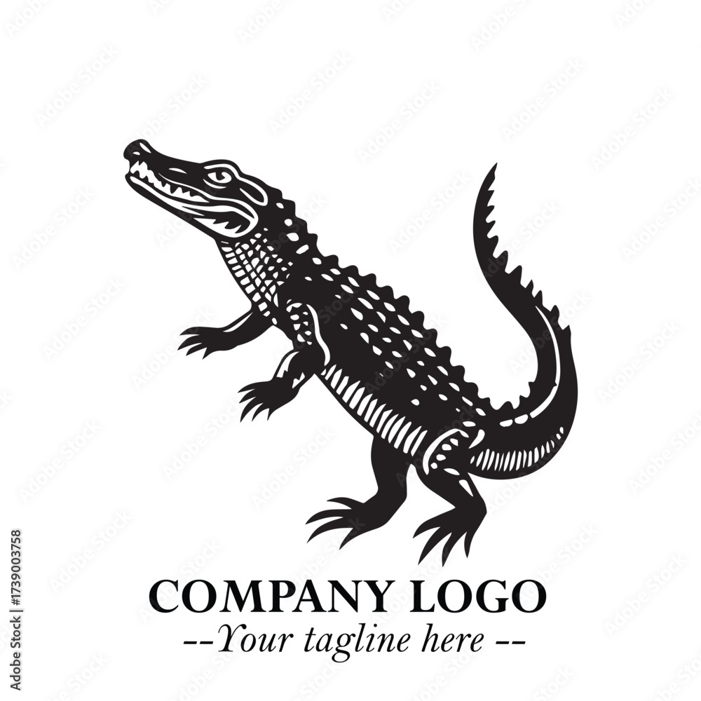 Naklejka premium Black and White Crocodile Logo in Minimalist Modern Vector Design for Branding and Creative Identity
