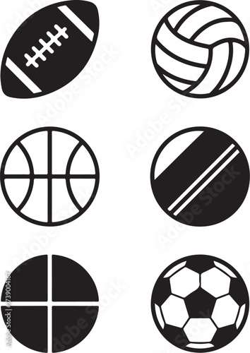 Diverse sports balls icons for active lifestyle and games