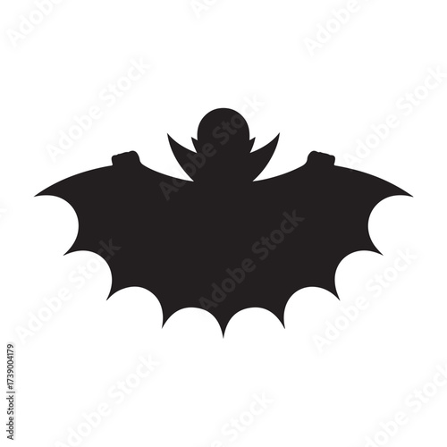 Black vampire bat silhouette with open wings for halloween