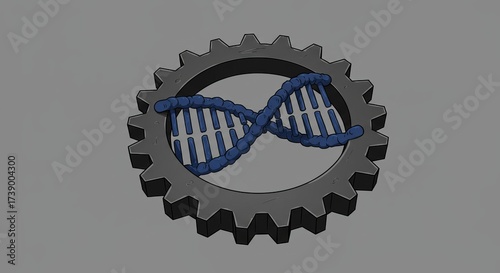 Innovative DNA helix design fused with industrial gear for science and technology concepts
