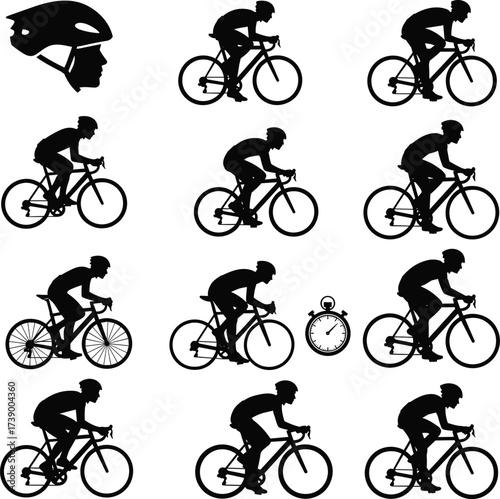 Cycling Silhouette Vector Icons.