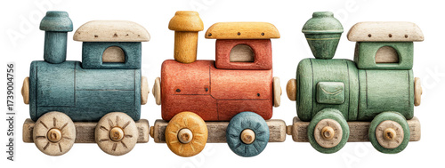 Colorful Wooden Toy Train with Distinct Shapes and Styles