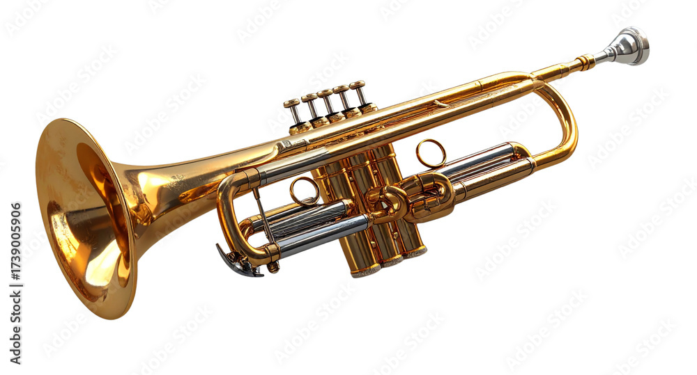 Obraz premium Realistic, Conceptual Trumpet Parts, Floating Musical Elements, Technical Illustration, Cut Out on Transparent.