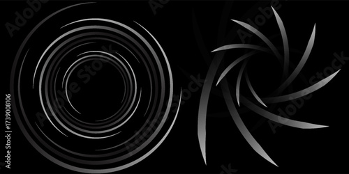 et of black thick halftone dotted speed lines. Speed lines in circle form. Geometric art. Design element for frame, logo, tattoo, web pages, prints, posters, template, abstract vector background.