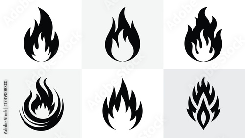 Collection of six stylized flame vector silhouettes for scalable graphic design and eps export silhouette White background