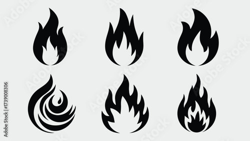 Collection of six stylized flame vector silhouettes fire icons scalable illustration for eps design projects silhouette White background