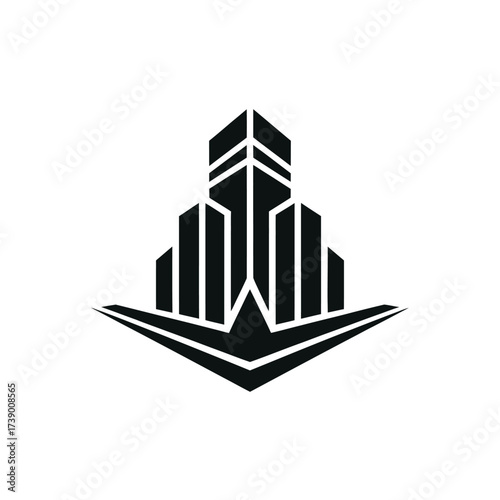 Modern abstract geometric building silhouette vector logo eps scalable flat design icon for branding silhouette White background