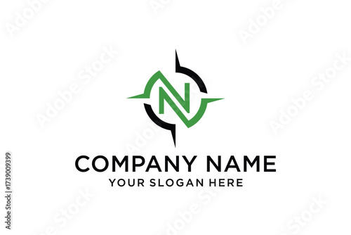 Letter N Compass Logo Design, Initial N Symbol for Company Branding and Navigation Concept