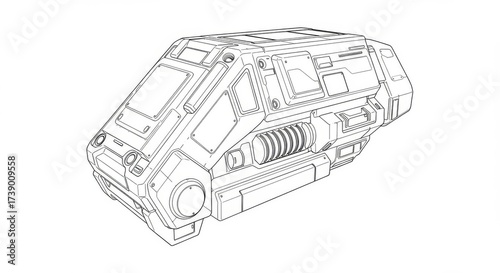 Futuristic vehicle outline on white background