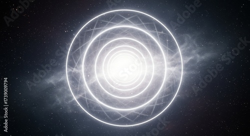 Glowing circles in deep space with nebula and stars