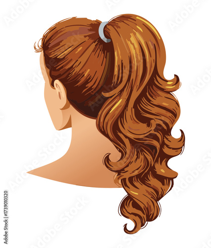 Auburn Wavy Ponytail Hairstyle Side Profile View Voluminous Dynamic Beauty Concept