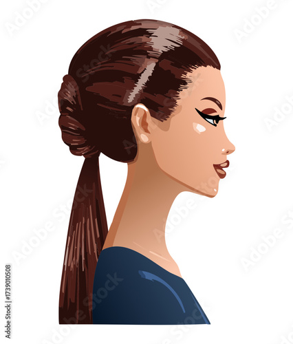 Dark Brunette Braided Updo Hairstyle Side View Sophisticated Formal Event Wedding Look