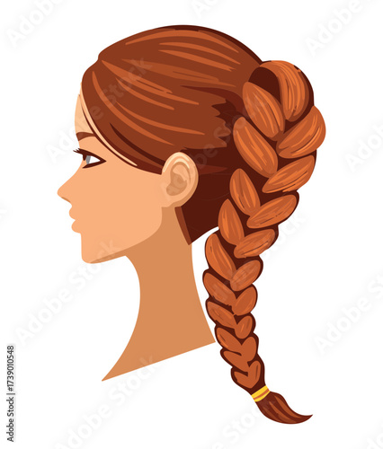 Stylish Woman Side Profile Elegant Low Braided Ponytail Red Brown Hair