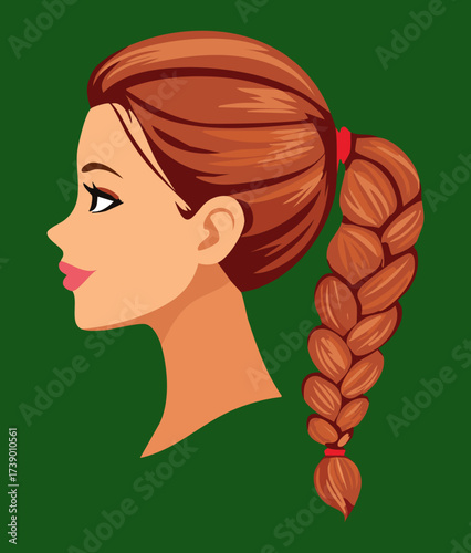 Cute Woman Side Profile High Ponytail Braided Ginger Red Hair Updo