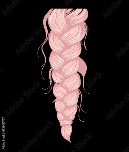 A beautiful and simple long braid hairstyle featuring a trendy and soft pastel pink hair dye color treatment
