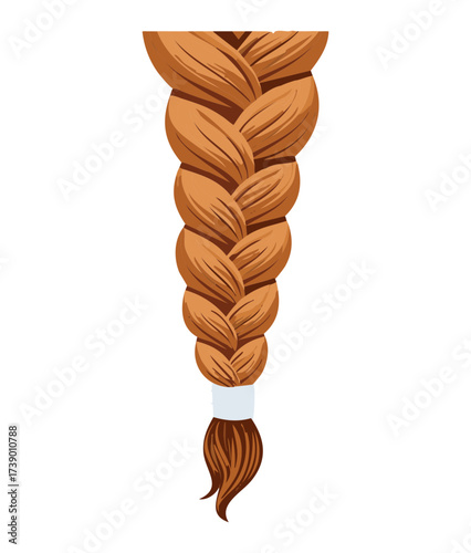 A long and healthy classic three-strand braid hairstyle with a vibrant and shiny auburn red hair color