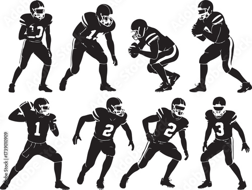 Football players in action silhouettes, dynamic poses