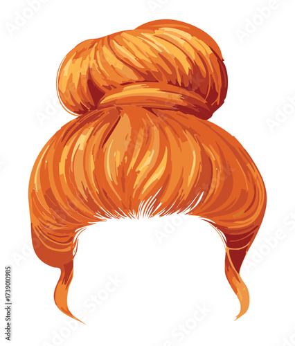 Striking Back View of a Vibrant Redhead Woman's Hair Gathered into a Massive, Full, and Eye Catching High Bun Hairstyle Updo
