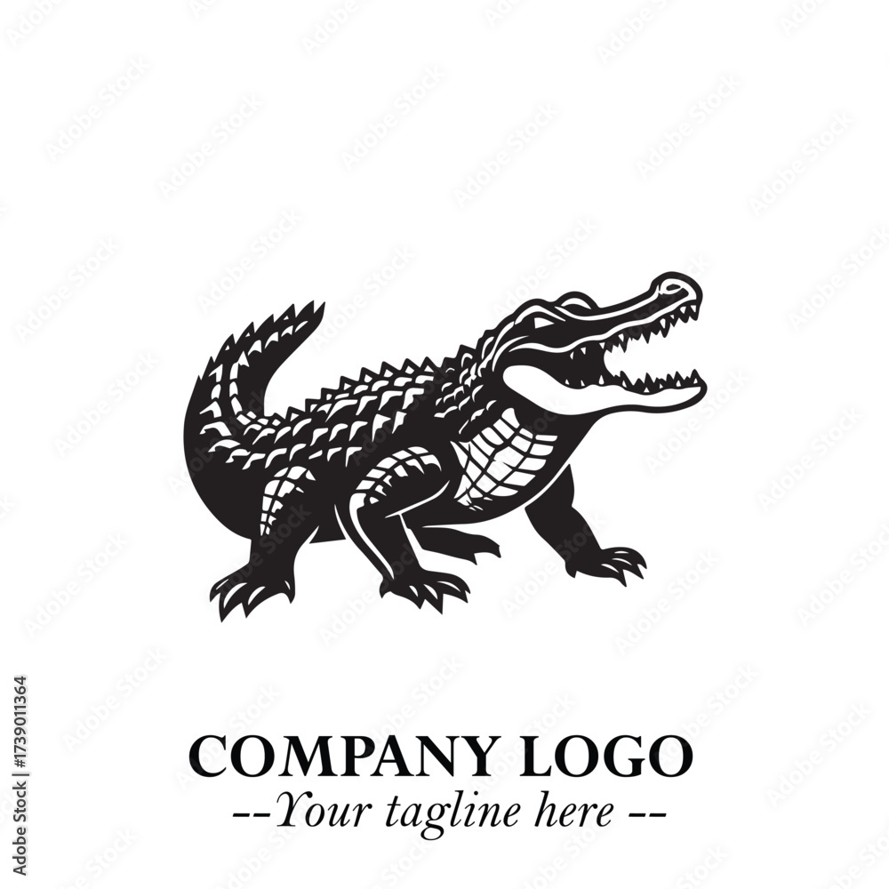 Obraz premium Black and White Crocodile Logo in Minimalist Modern Vector Design for Branding and Creative Identity