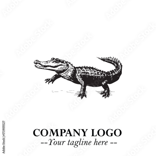 Black and White Crocodile Logo in Minimalist Modern Vector Design for Branding and Creative Identity