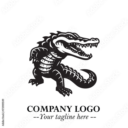 Black and White Crocodile Logo in Minimalist Modern Vector Design for Branding and Creative Identity