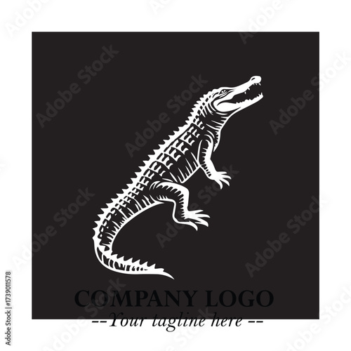 Black and White Crocodile Logo in Minimalist Modern Vector Design for Branding and Creative Identity