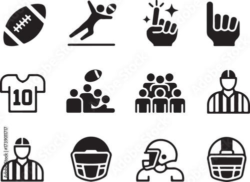 American football icons celebrate victory, fan, team, referee, gear