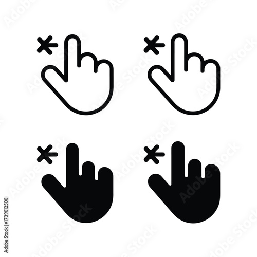 Vector hand click icon set three different styles scalable eps for web design and ui silhouette White background