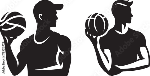 Basketball Player Silhouette Holding Ball Ready to Play.