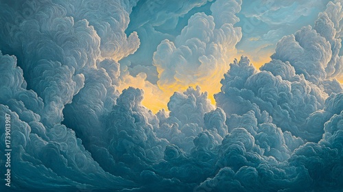 Majestic clouds artistic painting blue and golden dramatic sky scenery wallpaper