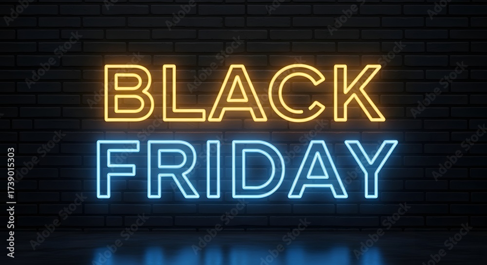Fototapeta premium Black friday neon sign glowing in the dark, representing shopping and sales events
