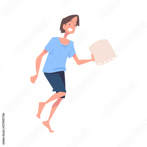 Pajama Party with Man Character Pillow Fight Vector Illustration