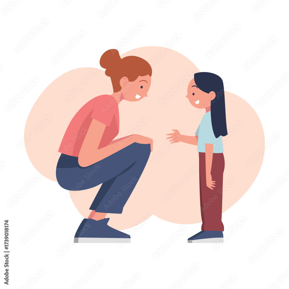 Fototapeta premium Woman Parent with Daughter Have Close Relationship Spend Time Together Vector Illustration