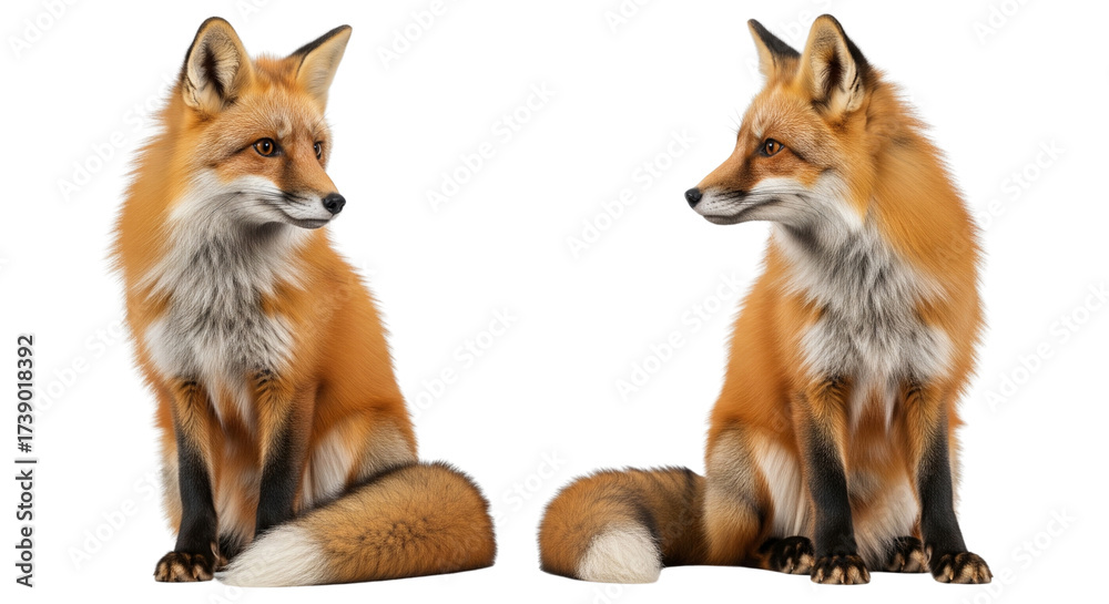 Obraz premium Red Fox Sitting Duo isolated on transparent background