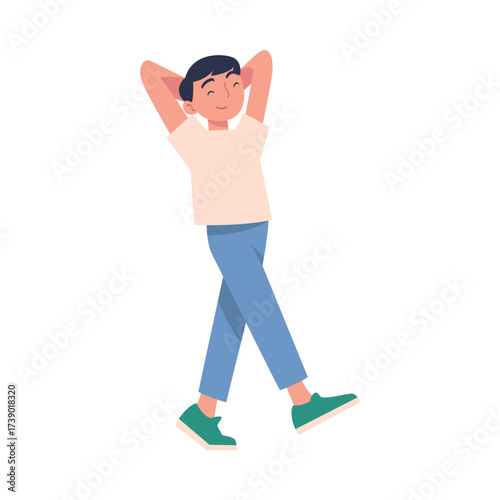 Friendly Little Boy Walking and Smiling Vector Illustration