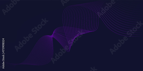 Vector background featuring glowing, flowing wave lines in blue red color gradient. Futuristic design with shiny, smooth motion, premium