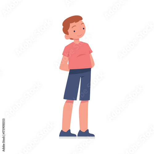 Friendly Little Boy in Standing Pose Vector Illustration