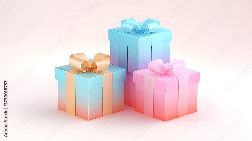 Fototapeta premium Pastel gift boxes presents with ribbons for birthday or christmas design