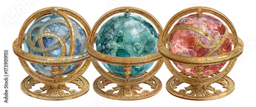 Detailed Artistic Representation of Three Colorful Globes